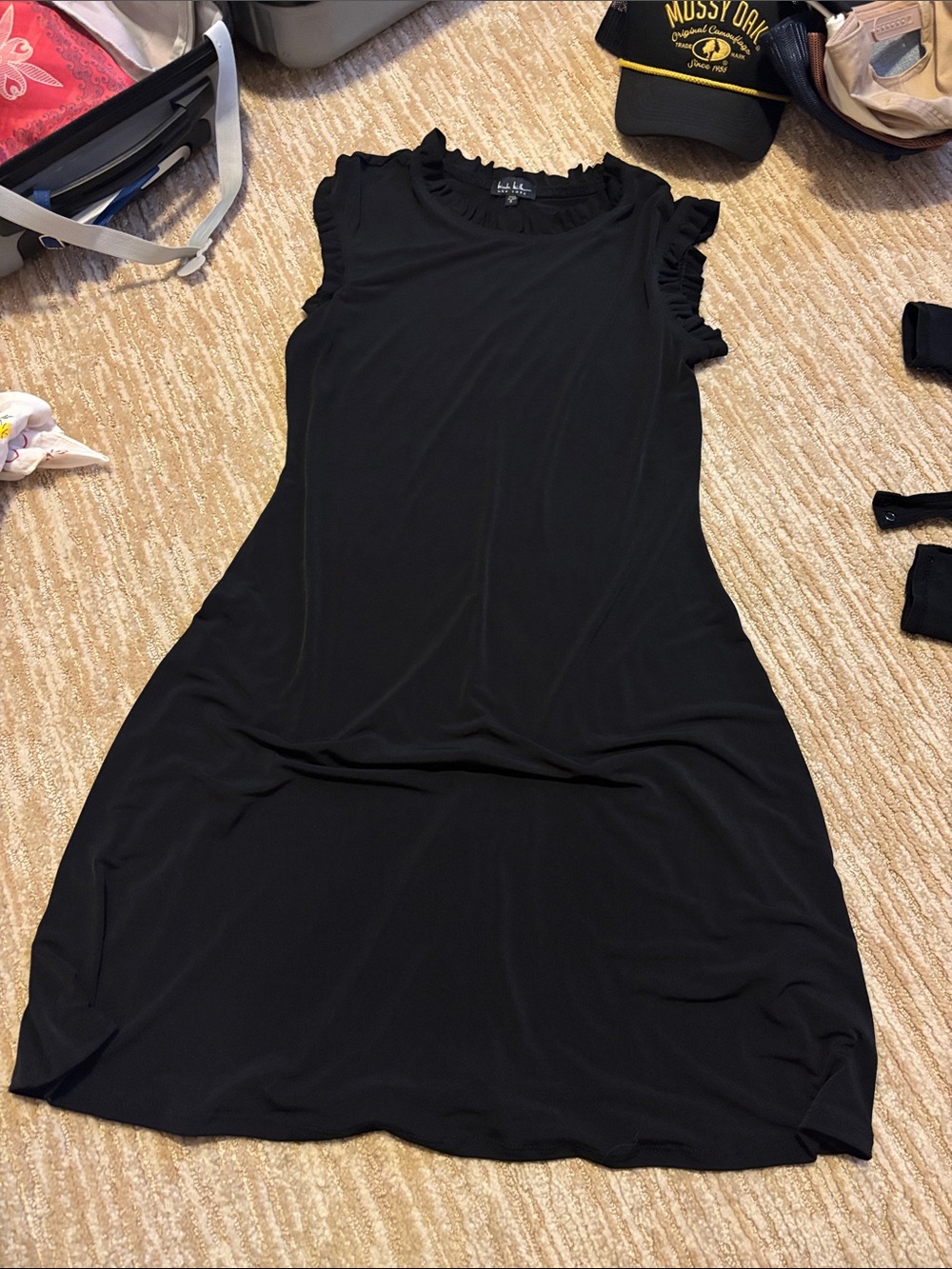 Nicole Miller Black Midi Dress with Ruffle Sleeves